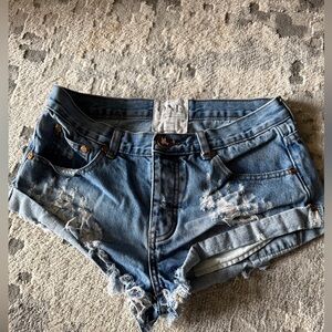 One Teaspoon Women's Distressed Blue Denim Jean Shorts